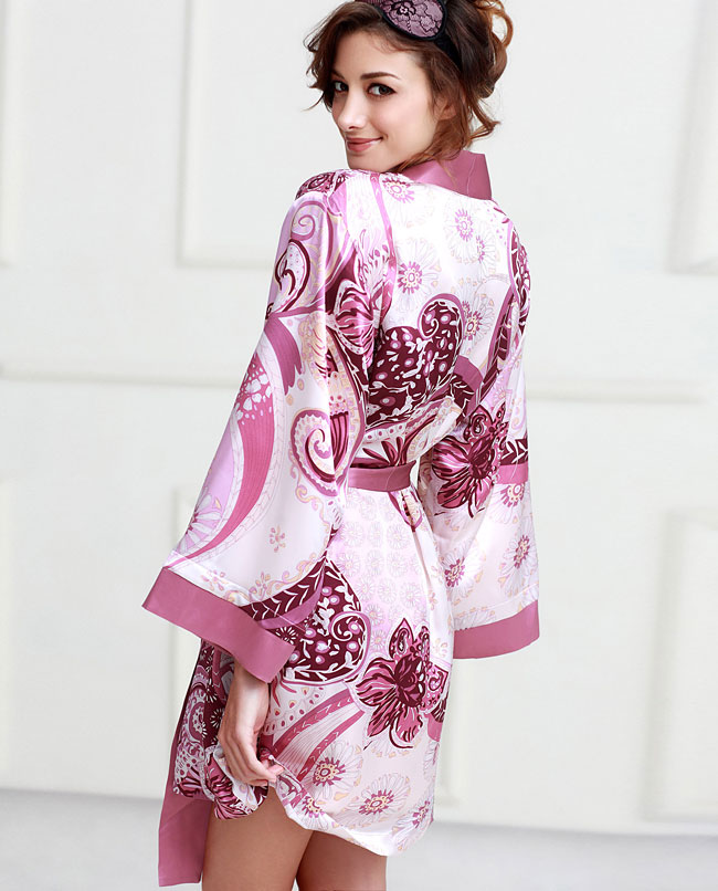 家居-真丝印花<em>中长款睡袍</em>AM48661-爱慕官方商