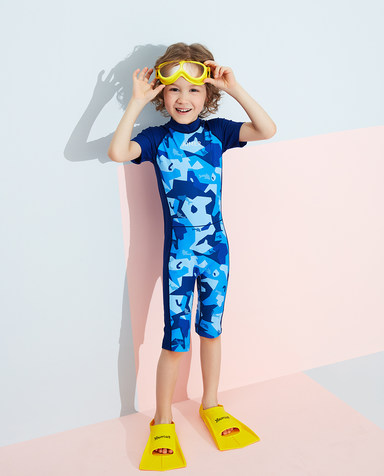 Aimer Kids泳衣|爱慕儿童色块迷彩男孩短袖连体泳衣AK2673231