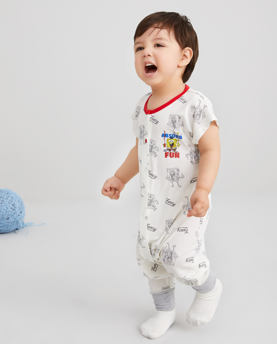 Aimer Baby睡衣|爱慕婴儿海绵宝宝艺术家男婴幼短袖睡袋AB2454713