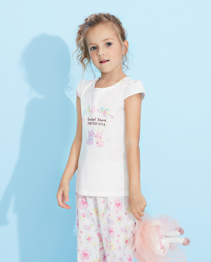 Aimer Kids睡衣|爱慕儿童甜香花园女孩套头短袖睡衣AK1412911