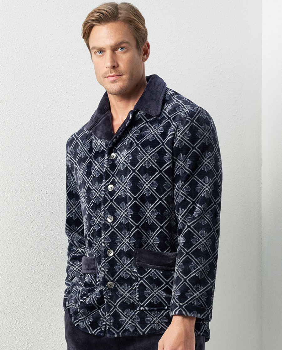 aimer men睡衣|爱慕先生珊瑚绒印花家居翻领开衫长袖ns4