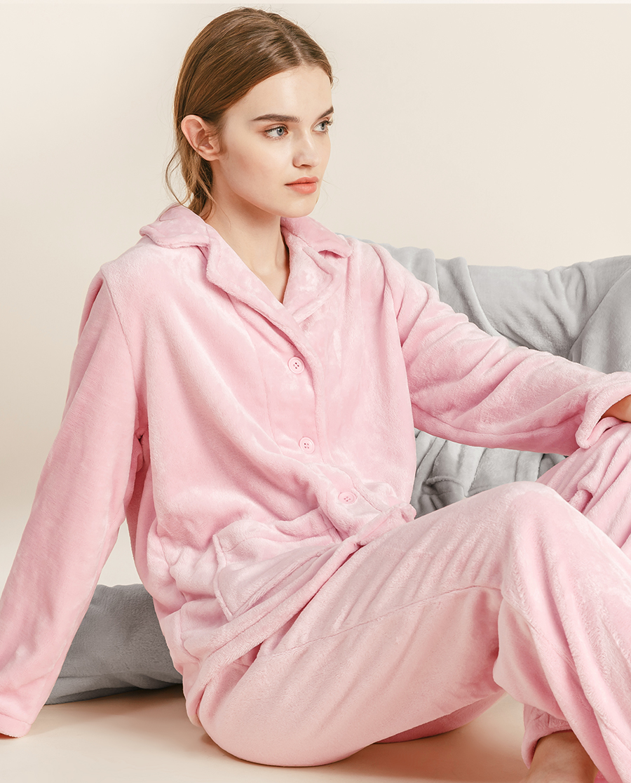 huxi睡衣|乎兮女士法兰绒长袖长裤套装hx46191